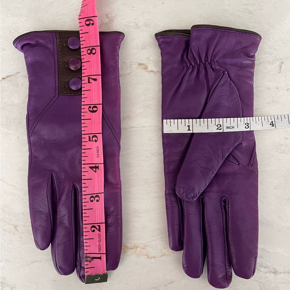 PIUMELLI Milano Retro Purple & Brown Cashmere Lined Leather Gloves, Size 7/Small - Picture 13 of 16